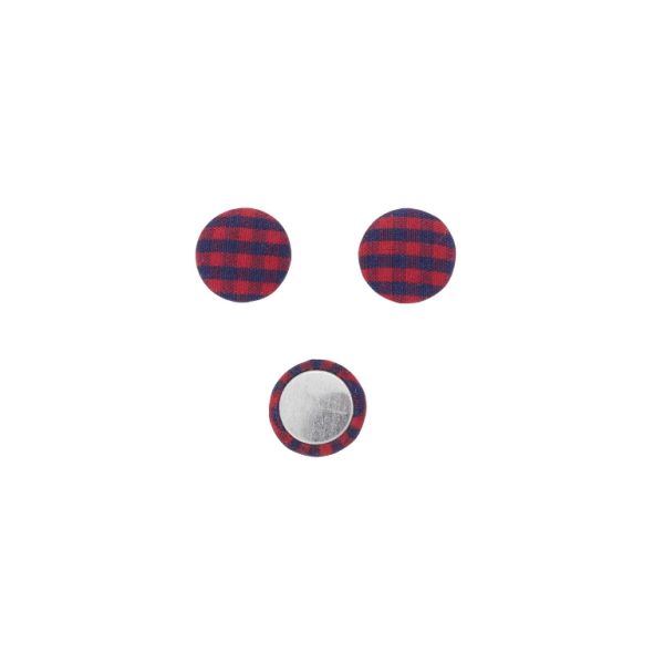ADHESIVE BEADS - TEXTILE - HEMISPHERE 060 - 15x5mm - COUNTRY CHECK PATTERN 01 - BLUE (DARK) AND RED - PACKAGE 100pcs.