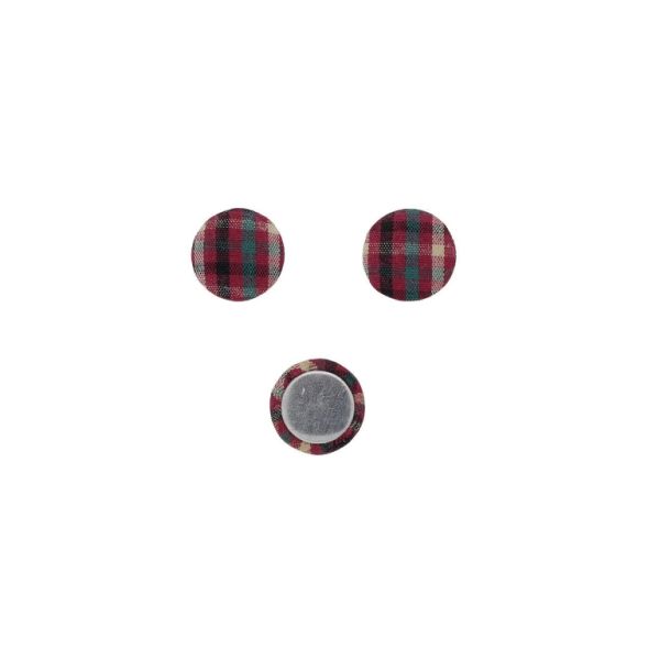 ADHESIVE BEADS - TEXTILE - HEMISPHERE 061 - 15x5mm - COUNTRY CHECK PATTERN 01 - GREEN (DARK)-RED (DARK)-ECRU (LIGHT) - PACKAGE 100pcs.