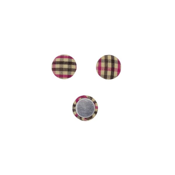 ADHESIVE BEADS - TEXTILE - HEMISPHERE 062 - 15x5mm - COUNTRY CHECK PATTERN 01 - RED AND BLACK - PACKAGE 100pcs.