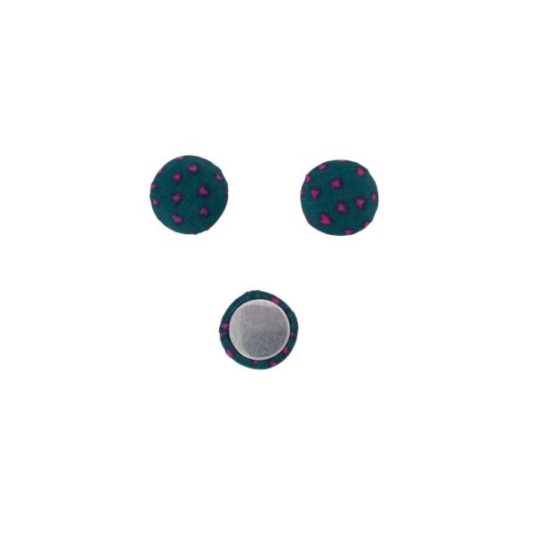 ADHESIVE BEADS - TEXTILE - HEMISPHERE 071 - 15x8mm - HEARTS 01 - PETROLEUM AND CYCLAMEN - 10pcs.
