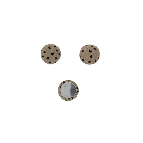 ADHESIVE BEADS - TEXTILE - HEMISPHERE 072 - 15x8mm - HEARTS 01 - BEIGE (LIGHT) AND BLACK - 10pcs.