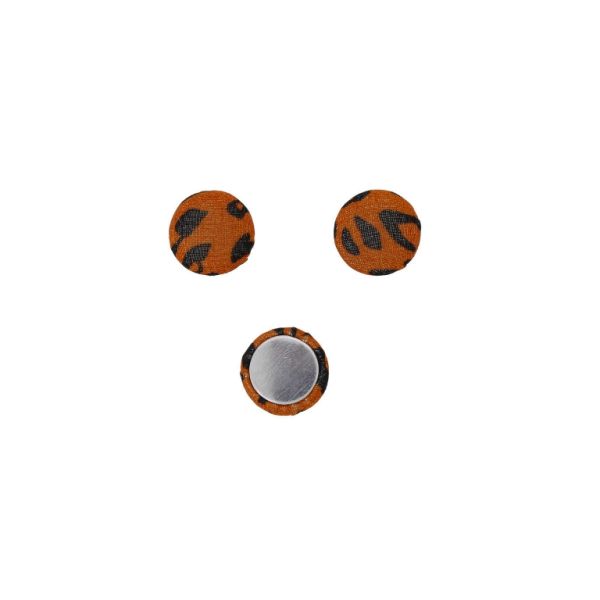 ADHESIVE BEADS - TEXTILE - HEMISPHERE 084 - 15x8mm - LEOPARD PRINT 02 - ORANGE (DARK) AND BLACK - 10pcs.
