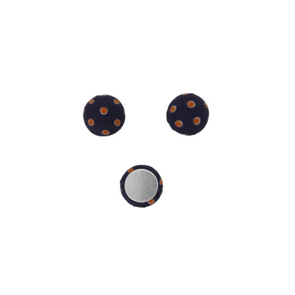 ADHESIVE BEADS - TEXTILE - HEMISPHERE 087 - 15x8mm - DOTS 04 - BLUE (DARK)-ORANGE-ECRU - 10pcs.