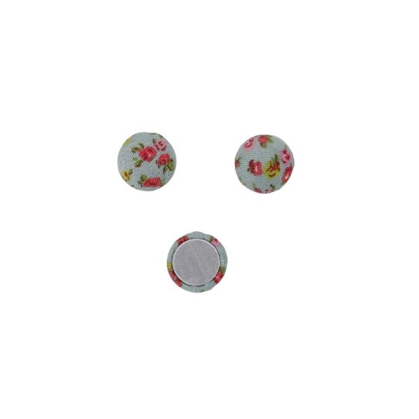 ADHESIVE BEADS - TEXTILE - HEMISPHERE 090 - 15x8mm - ROSES 01 - BLUE (LIGHT)-PINK (DARK)-GREEN - 10pcs.
