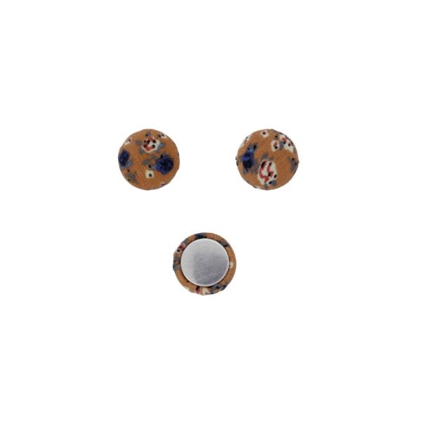 ADHESIVE BEADS - TEXTILE - HEMISPHERE 092 - 15x8mm - FLOWERS 01 - CORAL (LIGHT)-BLUE (DARK)-WHITE - PACKAGE 100pcs.