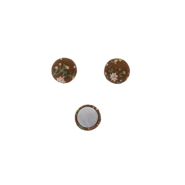 ADHESIVE BEADS - TEXTILE - HEMISPHERE 093 - 15x8mm - FLOWERS 02 - BROWN-CYCLAMEN-YELLOW (DARK) - PACKAGE 100pcs.