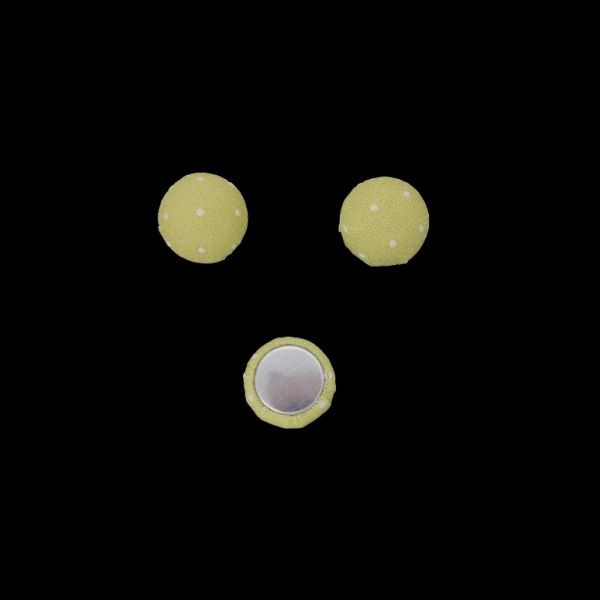 ADHESIVE BEADS - TEXTILE - HEMISPHERE 120 - 15x8mm - DOTS 03 - RESEDA (LIGHT) AND YELLOW (LIGHT) - PACKAGE 100pcs.