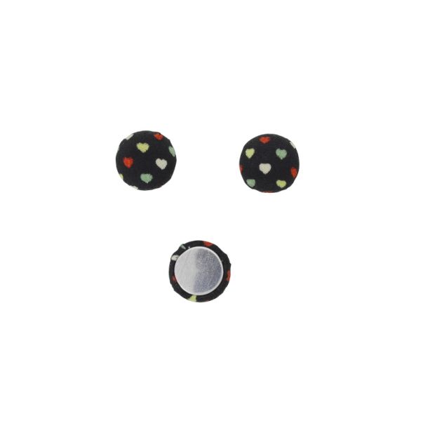 ADHESIVE BEADS - TEXTILE - HEMISPHERE 140 - 15x8mm - HEARTS 02 - BLACK AND MIX - 10pcs.