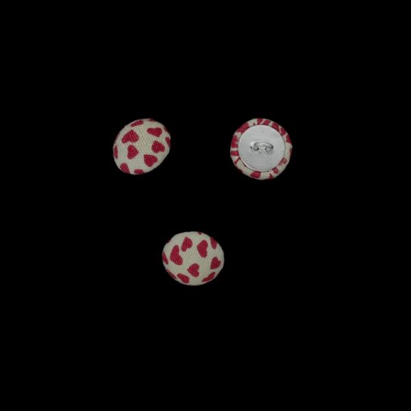 ADHESIVE BEADS - TEXTILE - BUTTON 333 15x8mm - HEARTS 04 - WHITE AND CYCLAMEN - 10pcs.