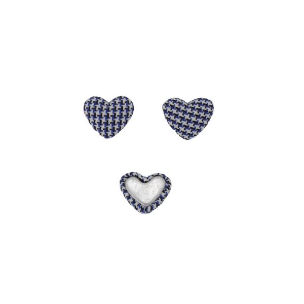 ADHESIVE BEADS - TEXTILE - HEART 172 - 14x17x6mm - PEPIT 01 - WHITE-BLUE (DARK) - 10pcs.