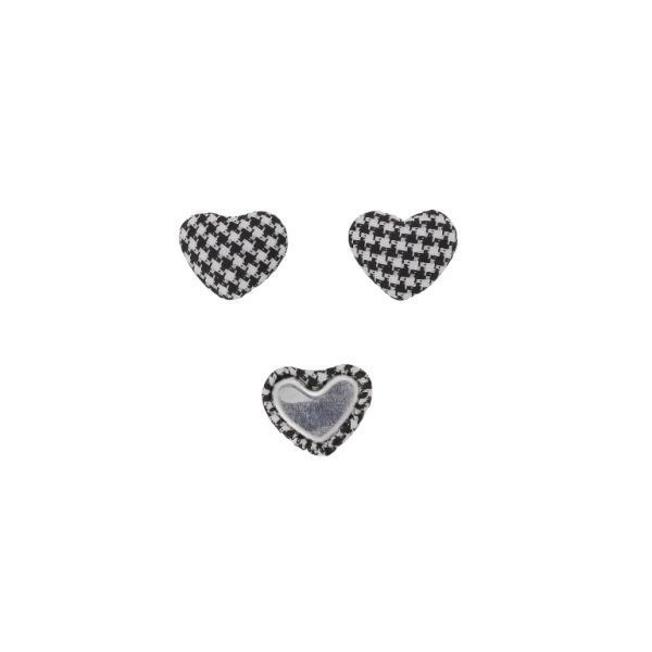 ADHESIVE BEADS - TEXTILE - HEART 173 - 14x17x6mm - PEPIT 01 - WHITE-BLACK - 10pcs.