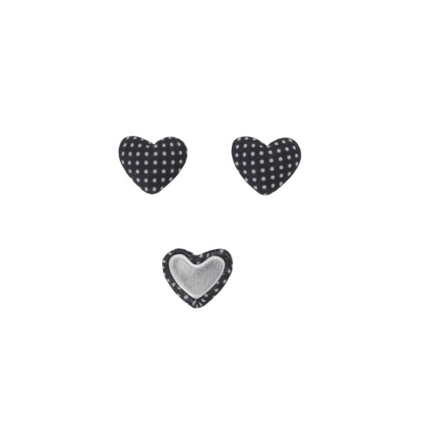 ADHESIVE BEADS - TEXTILE - HEART 178 - 14x17x6mm - DOTS 01 - BLACK AND WHITE - 10pcs.