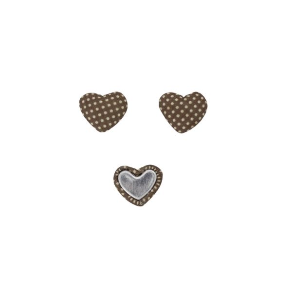 ADHESIVE BEADS - TEXTILE - HEART 179 - 14x17x6mm - DOTS 01 - BROWN AND ECRU - 10pcs.