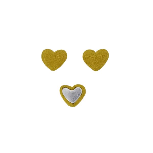 ADHESIVE BEADS - TEXTILE - HEART 203 - 14x17x6mm - GEORGETTE 01 - YELLOW (DARK) - PACKAGE 100pcs.