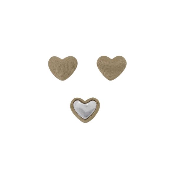 ADHESIVE BEADS - TEXTILE - HEART 204 - 14x17x6mm - SATIN 01 - BEIGE (DARK) - PACKAGE 100pcs.