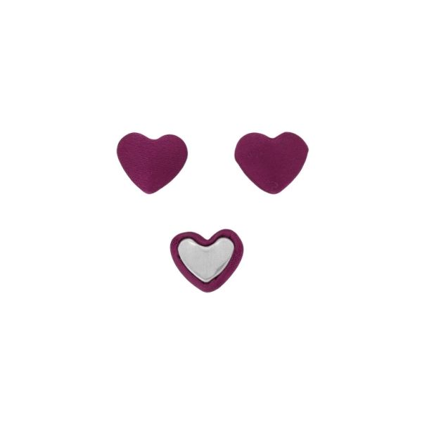 ADHESIVE BEADS - TEXTILE - HEART 206 - 14x17x6mm - SATIN 01 - CYCLAMEN (DARK) - 10pcs.