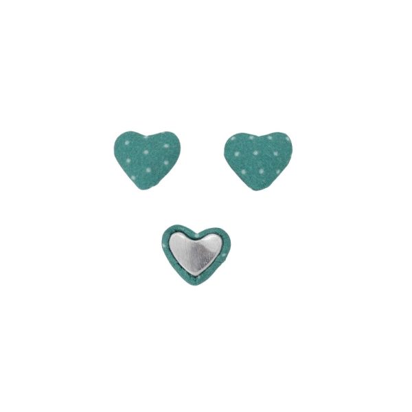 ADHESIVE BEADS - TEXTILE - HEART 211 - 14x17x6mm - DOTS 02 - TURQUOISE AND WHITE - PACKAGE 100pcs.
