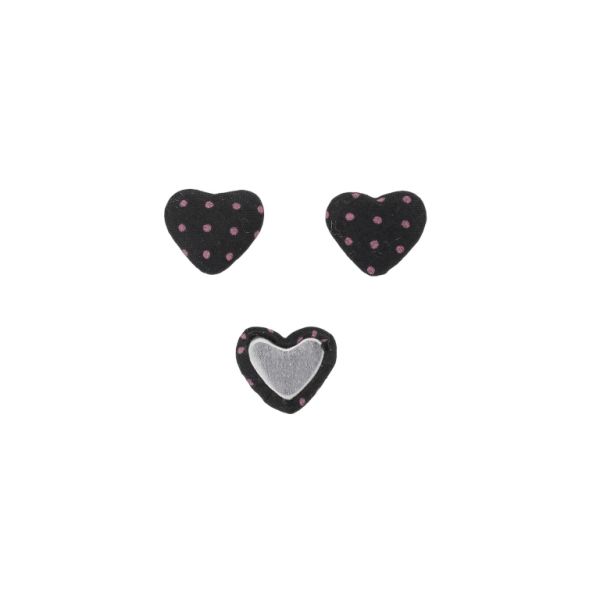 ADHESIVE BEADS - TEXTILE - HEART 214 - 14x17x6mm - DOTS 02 - BLACK-PINK - 10pcs.