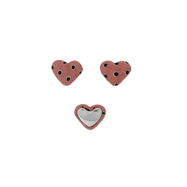 ADHESIVE BEADS - TEXTILE - HEART 215 - 14x17x6mm - DOTS 03 - ROSE DUST (DARK)-BLACK - PACKAGE 100pcs.