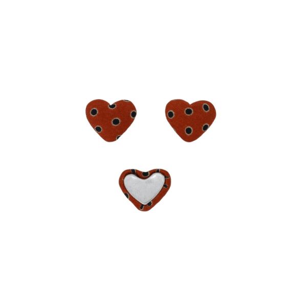 ADHESIVE BEADS - TEXTILE - HEART 216 - 14x17x6mm - DOTS 03 - RED-BLACK - 10pcs.