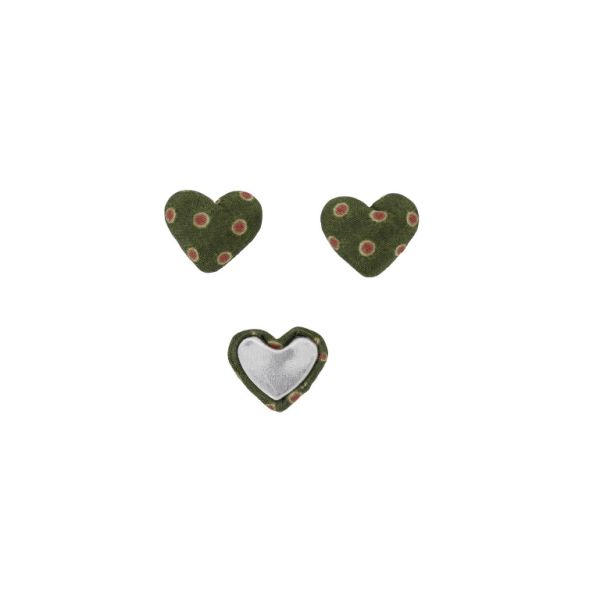 ADHESIVE BEADS - TEXTILE - HEART 220 - 14x17x6mm - DOTS 03 - GREEN MILITARY-PINK (DARK) - PACKAGE 100pcs.