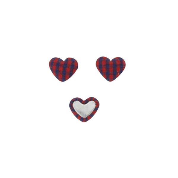 ADHESIVE BEADS - TEXTILE - HEART 226 - 14x17x6mm - COUNTRY CHECK PATTERN 01 - BLUE (DARK) AND RED - 10pcs.