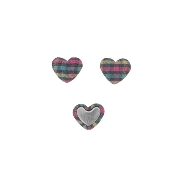 ADHESIVE BEADS - TEXTILE - HEART 228 - 14x17x6mm - COUNTRY CHECK PATTERN 01 - CYCLAMEN-TURQUOISE-BLACK - PACKAGE 100pcs.