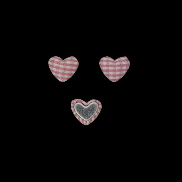 ADHESIVE BEADS - TEXTILE - HEART 231 - 14x17x6mm - COUNTRY CHECK PATTERN 01 - PINK (LIGHT)-PINK - PACKAGE 100pcs.