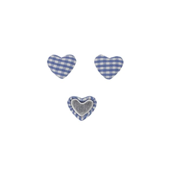 ADHESIVE BEADS - TEXTILE - HEART 232 - 14x17x6mm - COUNTRY CHECK PATTERN 01 - BLUE AND BLUE (DARK) - 10pcs.
