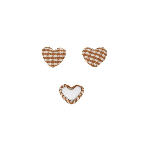ADHESIVE BEADS - TEXTILE - HEART 233 - 14x17x6mm - COUNTRY CHECK PATTERN 01 - ORANGE (LIGHT) AND WHITE - PACKAGE 100pcs.