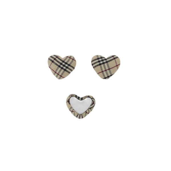 ADHESIVE BEADS - TEXTILE - HEART 236 - 14x17x6mm - COUNTRY CHECK PATTERN 02 - BEIGE (LIGHT)-BLACK-RED (DARK) - 10pcs.