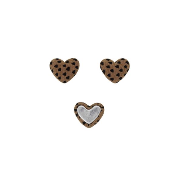 ADHESIVE BEADS - TEXTILE - HEART 238 - 14x17x6mm - TRIANGLES 01 - BROWN AND BLACK - 10pcs.