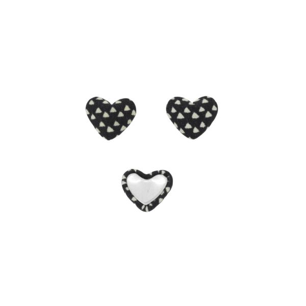 ADHESIVE BEADS - TEXTILE - HEART 242 - 14x17x6mm - TRIANGLES 01 - BLACK AND WHITE - 10pcs.