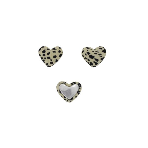 ADHESIVE BEADS - TEXTILE - HEART 248 - 14x17x6mm - LEOPARD PRINT 01 - BLACK AND BEIGE (LIGHT) - 10pcs.