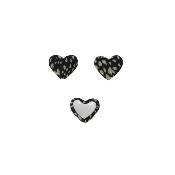 ADHESIVE BEADS - TEXTILE - HEART 249 - 14x17x6mm - LEOPARD PRINT 01 - BLACK AND ECRU (LIGHT) - 10pcs.