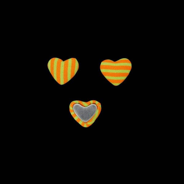 ADHESIVE BEADS - TEXTILE - HEART 252 - 14x17x6mm - STRIPE 01 - YELLOW AND ORANGE - PACKAGE 100pcs.