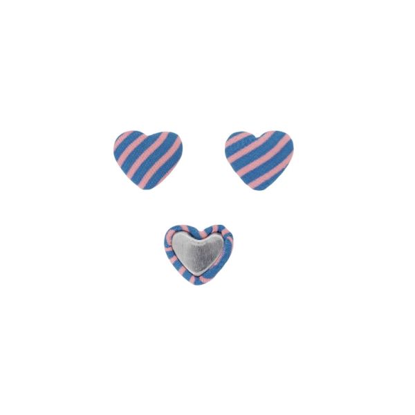 ADHESIVE BEADS - TEXTILE - HEART 253 - 14x17x6mm - STRIPE 01 - PINK (LIGHT) AND BLUE - PACKAGE 100pcs.