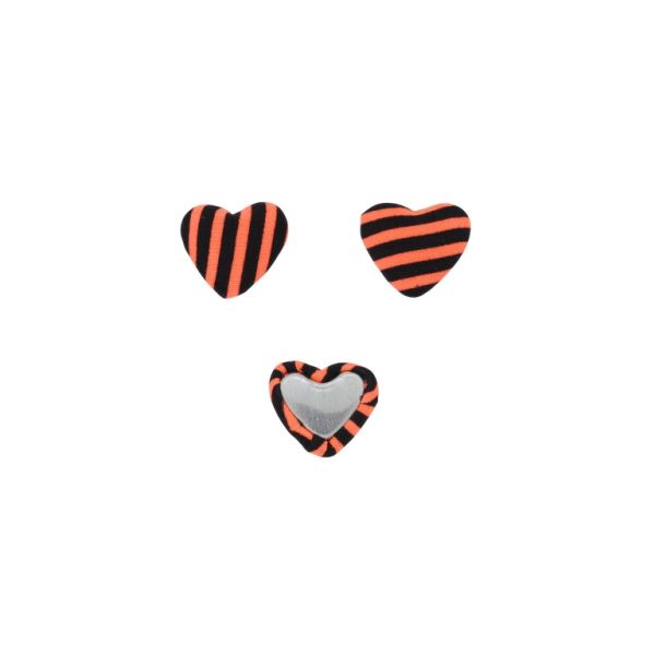 ADHESIVE BEADS - TEXTILE - HEART 255 - 14x17x6mm - STRIPE 01 - PEACH (LIGHT) AND BLACK - 10pcs.