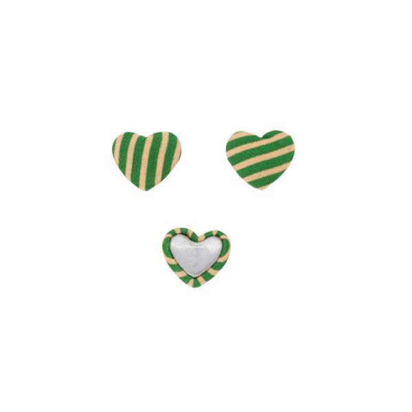 ADHESIVE BEADS - TEXTILE - HEART 257 - 14x17x6mm - STRIPE 01 - GREEN AND ORANGE (LIGHT) - PACKAGE 100pcs.