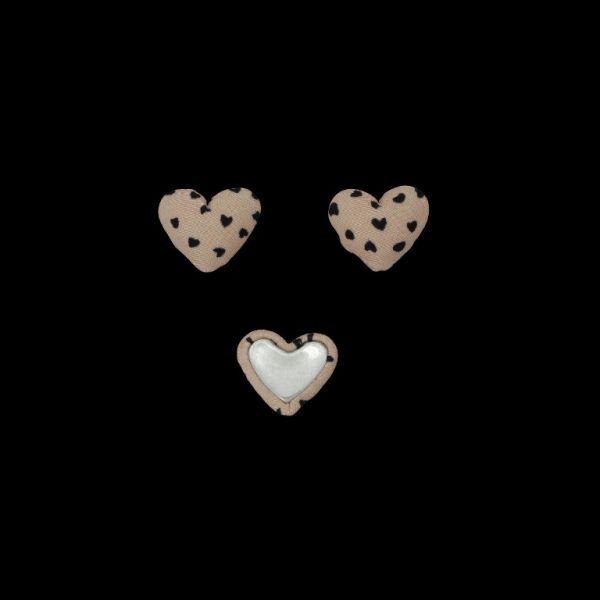 ADHESIVE BEADS - TEXTILE - HEART 260 - 14x17x6mm - HEART 01 - PINK (LIGHT) AND BLACK - 10pcs.