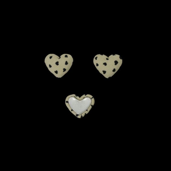 ADHESIVE BEADS - TEXTILE - HEART 261 - 14x17x6mm - HEART 01 - ECRU (LIGHT) AND BLACK - 10pcs.