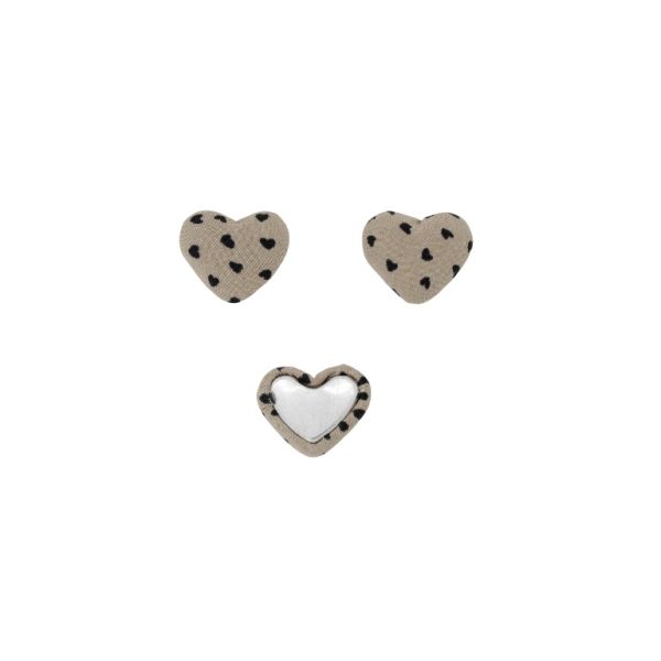 ADHESIVE BEADS - TEXTILE - HEART 262 - 14x17x6mm - HEART 01 - BEIGE (LIGHT) AND BLACK - PACKAGE 100pcs.