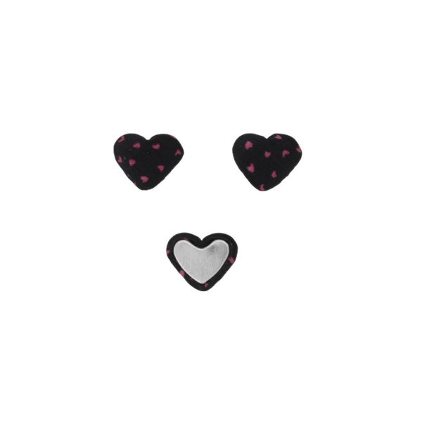 ADHESIVE BEADS - TEXTILE - HEART 263 - 14x17x6mm - HEART 01 - BLACK AND PINK (DARK) - 10pcs.