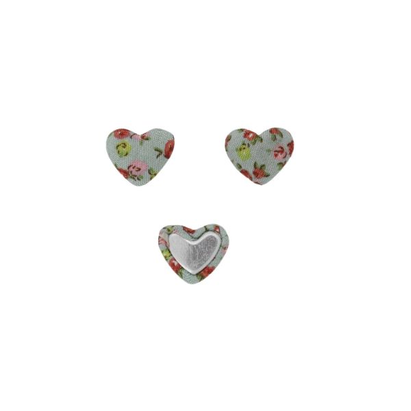ADHESIVE BEADS - TEXTILE - HEART 266 - 14x17x6mm - ROSES 01 - BLUE (LIGHT) AND PINK (DARK) - PACKAGE 100pcs.