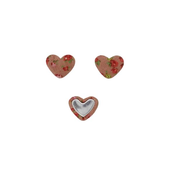 ADHESIVE BEADS - TEXTILE - HEART 267 - 14x17x6mm - ROSES 01 - CORAL (LIGHT) AND PINK (DARK) - 10pcs.