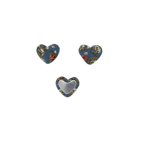 ADHESIVE BEADS - TEXTILE - HEART 269 - 14x17x6mm - FLOWERS 03 - BLUE (DARK) AND PINK (DARK) - PACKAGE 100pcs.
