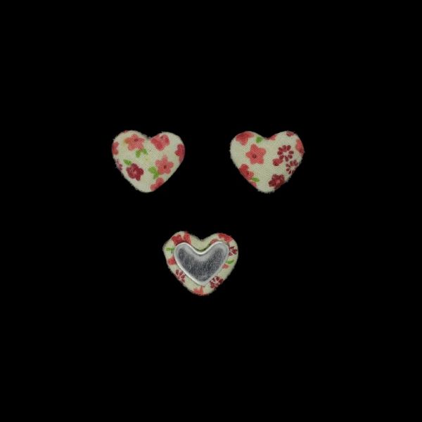 ADHESIVE BEADS - TEXTILE - HEART 271 - 14x17x6mm - FLOWERS 04 - ECRU AND CYCLAMEN - 10pcs.