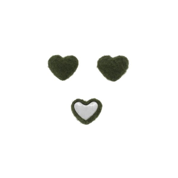 ADHESIVE BEADS - TEXTILE - HEART 274 18x15x6mm - POLAR 01 - GREEN MILITARY (DARK) - 10pcs.