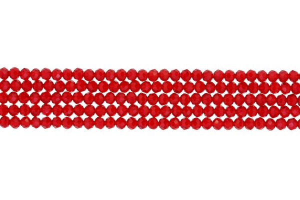 GLASS BEADS - FACETED RONDELLE CRYSTALS - 4x3mm - TRANSPARENT - RED 033 - PACKAGE (5x128pcs.) Hole-1.0mm