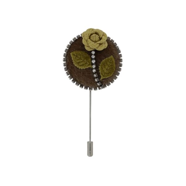 БИЖУТЕРИЯ - БРОШКА HANDMADE - МЕТАЛ И КРИСТАЛИ - РОЗА В249 - 4.0х8.7см НИКЕЛ-КАФЯВО-ЖЪЛТО - ПАКЕТ 6 бр.